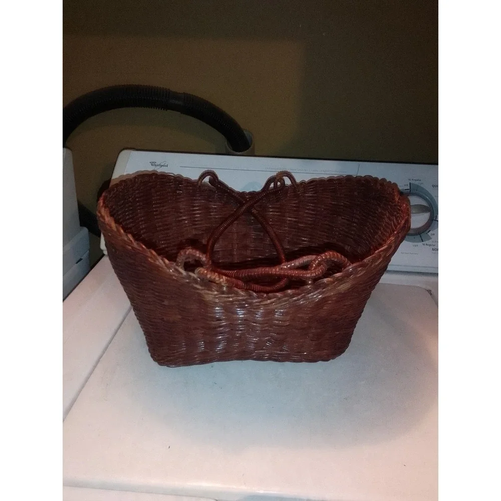 Vintage Boho Woven Rattan Wicker Basket With Handles / Gathering Basket 14